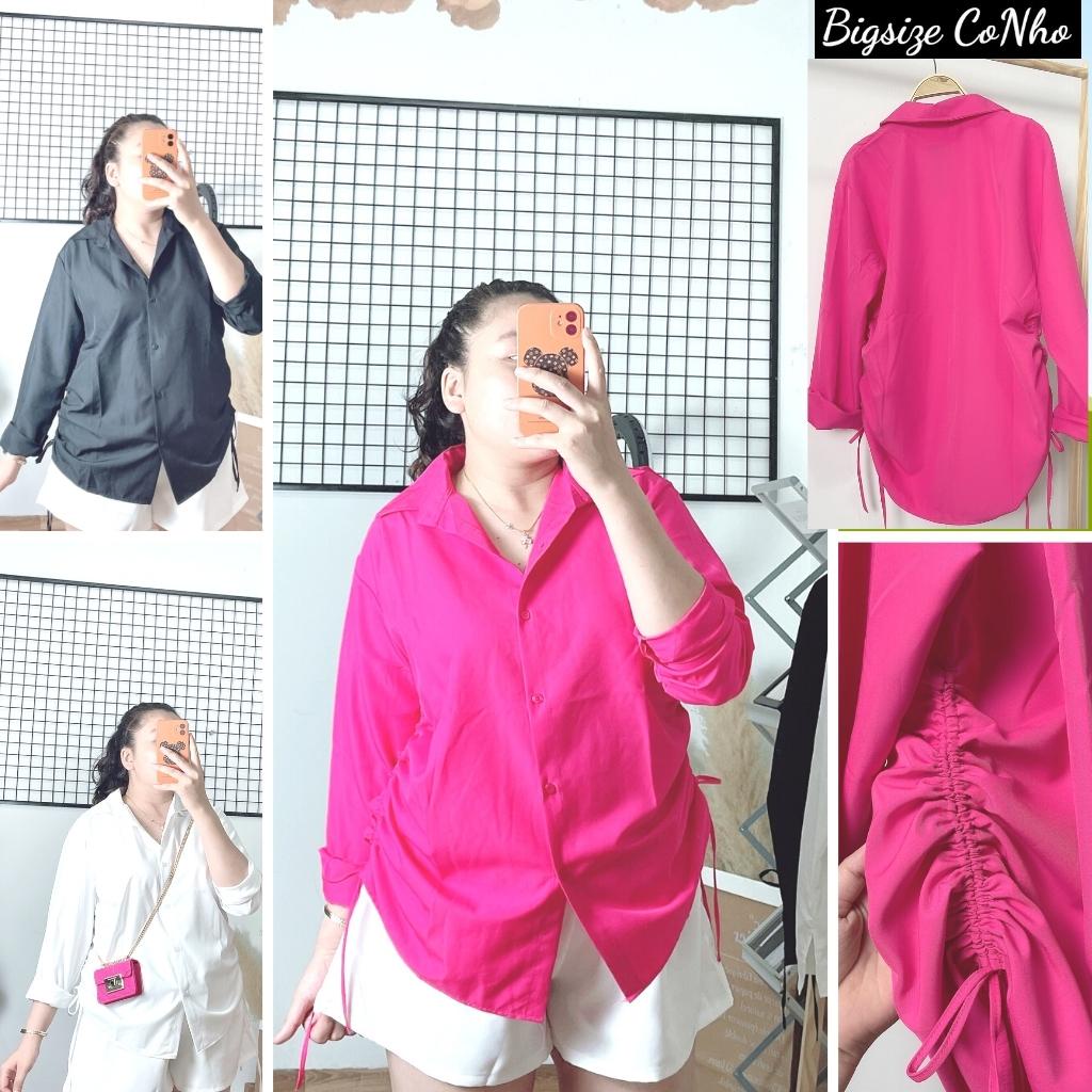Áo sơ mi tay dài rút dây bigsize nữ, Áo sơ mi form rộng big size chất vải lụa chéo AT4 | BigBuy360 - bigbuy360.vn