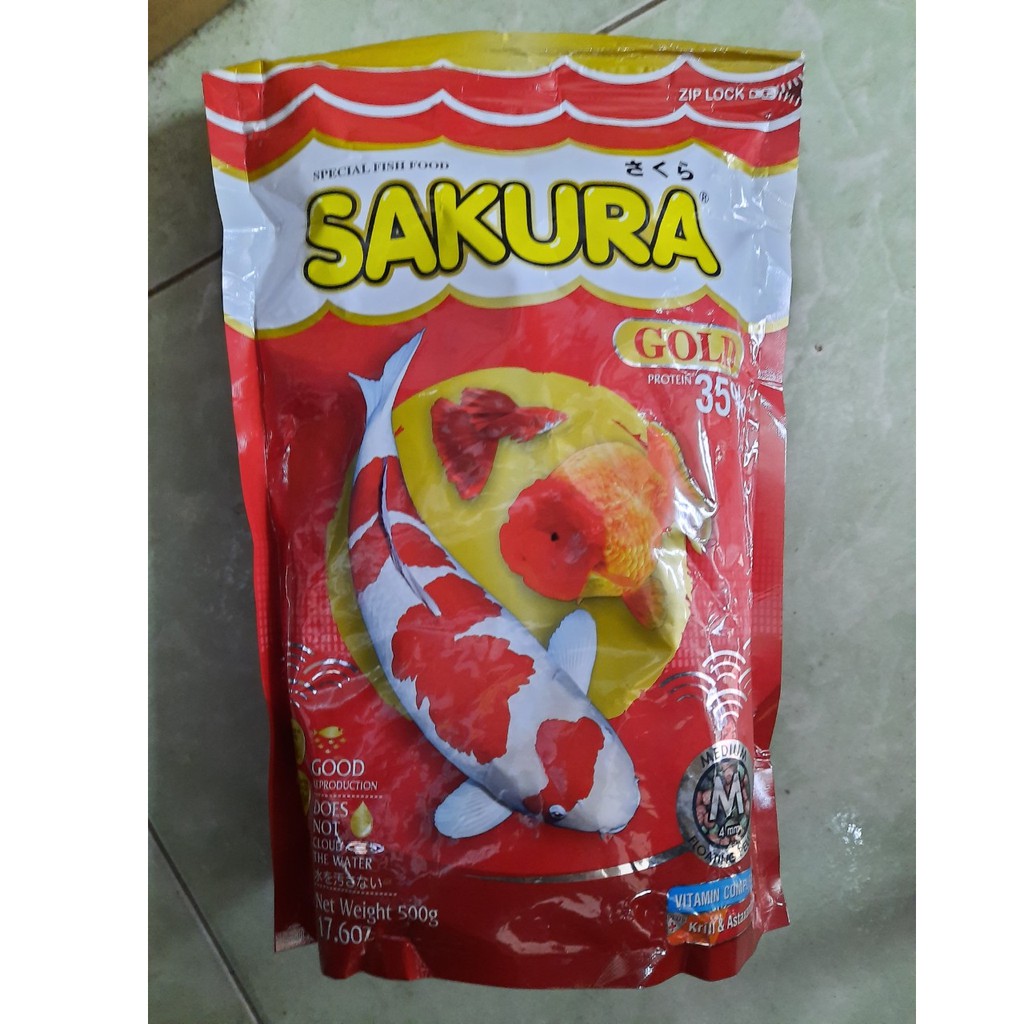 Thức ăn cho cá SAKURA 35% 500g, Cám cá chuyên dụng cho cá chép, cá Koi thức ăn cho các dòng cá lớn