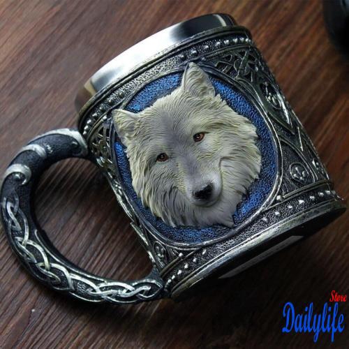 NNI-Hot Personality Retro 3D Wolf Head HANDLE MUG TEA COFFEE WITH GIFT BOX CUP