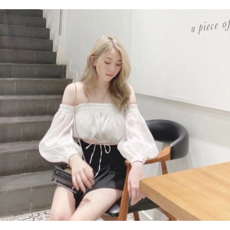 áo màu kem lệch vai / váy trắng có sẵn 😝 set Mai Phương Bùi MPB