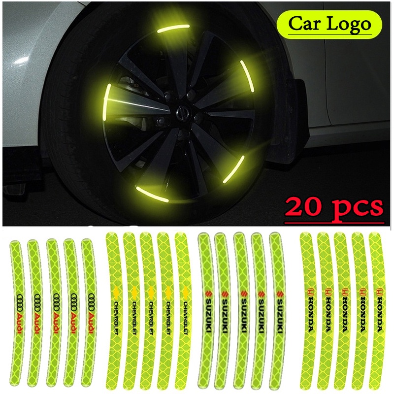 Bộ 20 Miếng Dán Phản Quang Trang Trí Bánh Xe Hơi BMW Toyota Honda Nissan Suzuki Ford