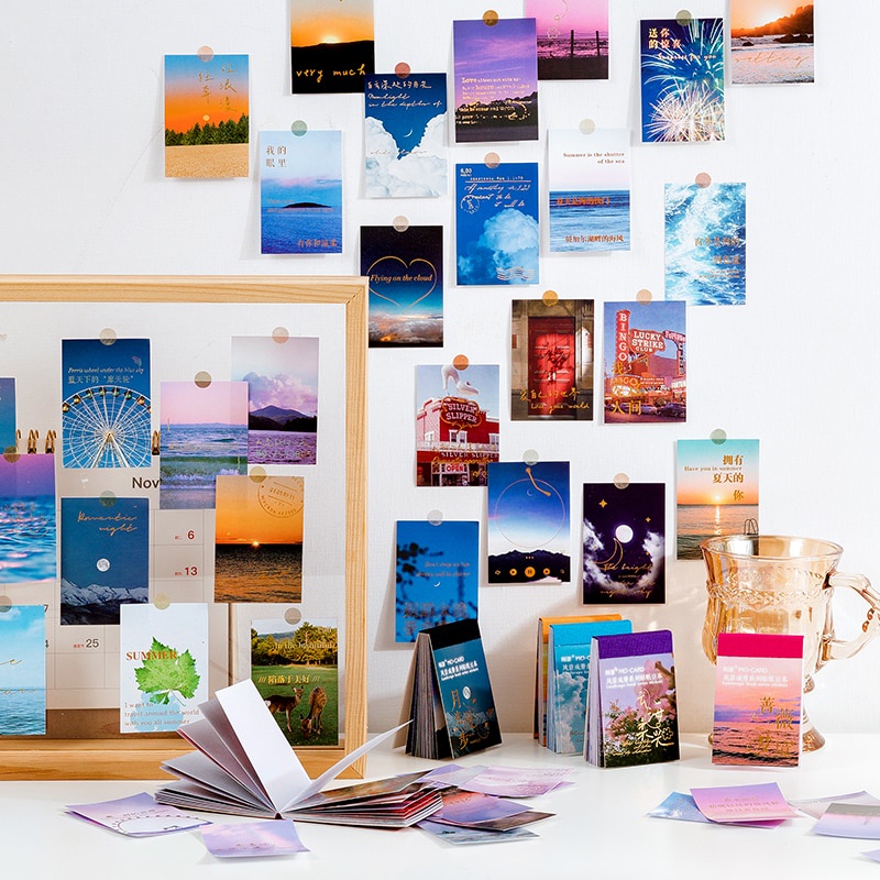 Set 30 tờ nhãn dán ghi chú hình phong cảnh phong cách Junk Journal sáng tạo đẹp mắt