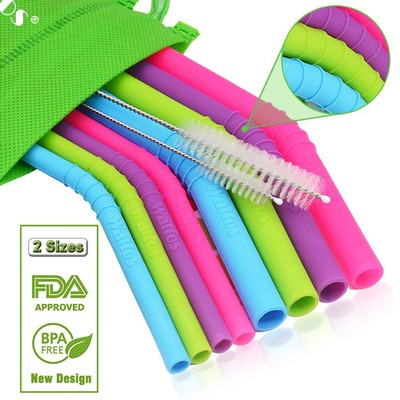 Ống hút uống nước có thể tái sử dụng bằng silicon WALFOS - 8 ống hút với 2 bàn chải làm sạch