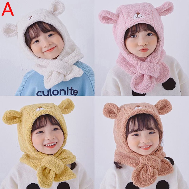 Mũ lông giữ ấm thiết kế tai gấu dễ thương xinh xắn cho bé gái