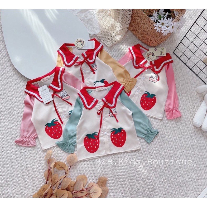 Bộ lụa 2 quả dâu dài tay bé gái