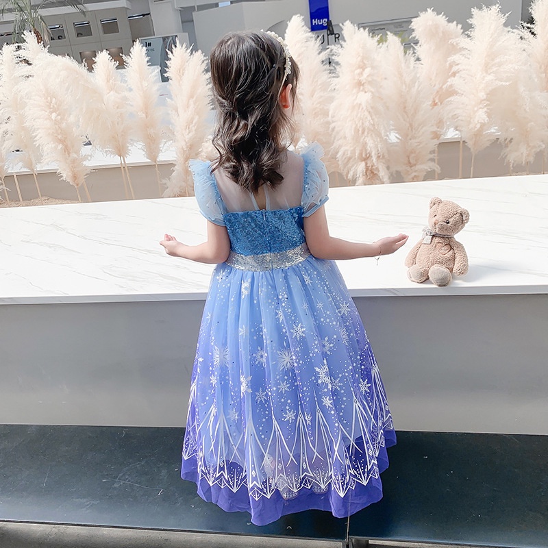 Đầm công chúa Elsa màu xanh tím kèm tà dài cho bé gái 3-11 tuổi - Mẫu mới 2023