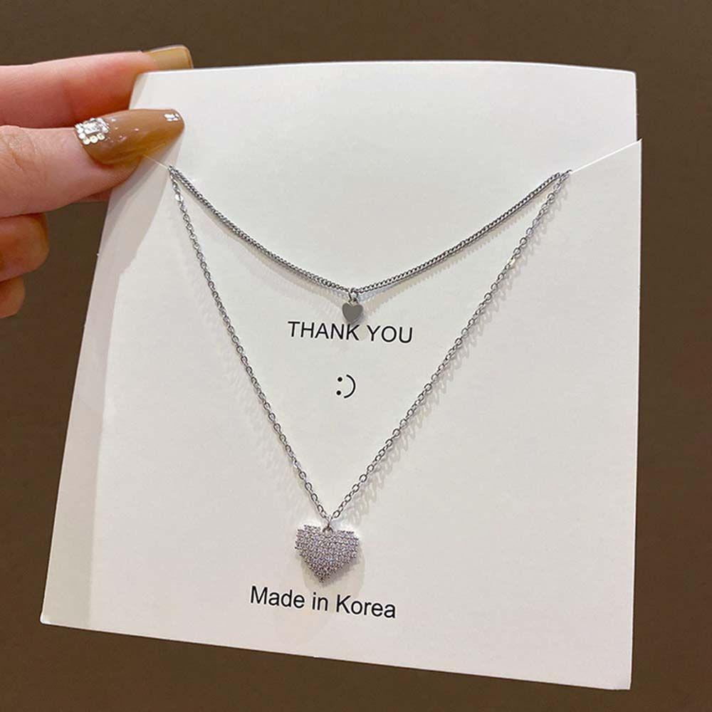 ANEMONE Vòng cổ Thép Titan Mặt Trái Tim Đôi Lấp Lánh Thời Trang