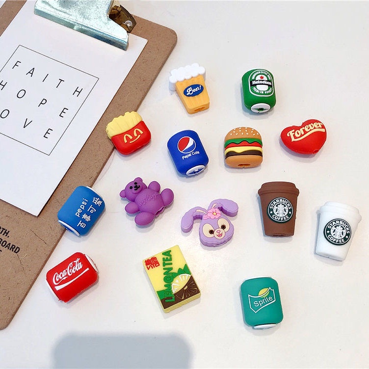 Phụ kiện bảo vệ đầu cắm dây sạc chống đứt hình ly cà phê / đồ uống / thức ăn / gấu thỏ dễ thương