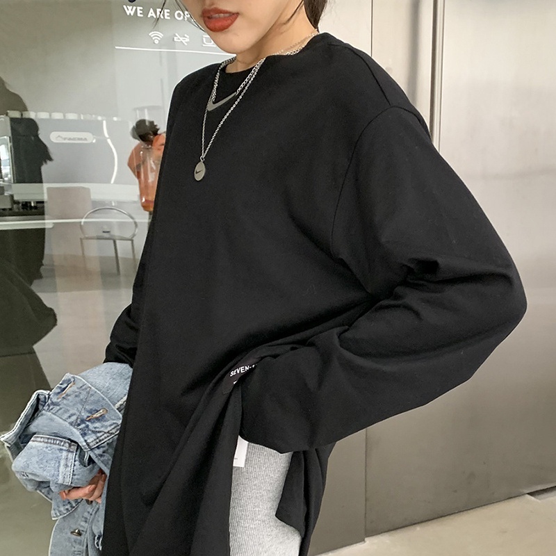 IELGY Áo Thun Dài Tay Xẻ Tà Thời Trang Hàn Quốc Cho Nữ