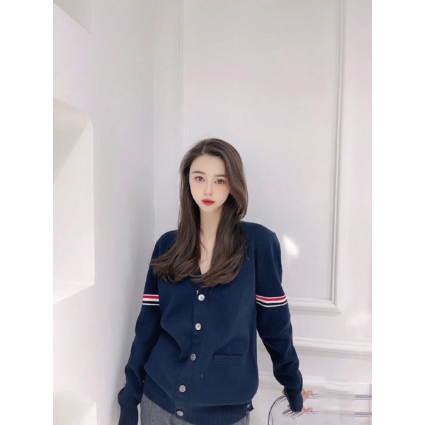 Áo khoác Cardigan unisex Thom Brown* phối kẻ ngang thu đông 2021