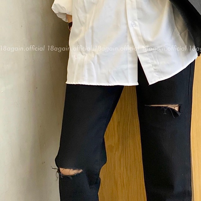 Quần Baggy Không Giãn Nam/Nữ - 3 Màu - Lưng Cao Siêu Đẹp - Rách Đùi L Và Gối Ngang