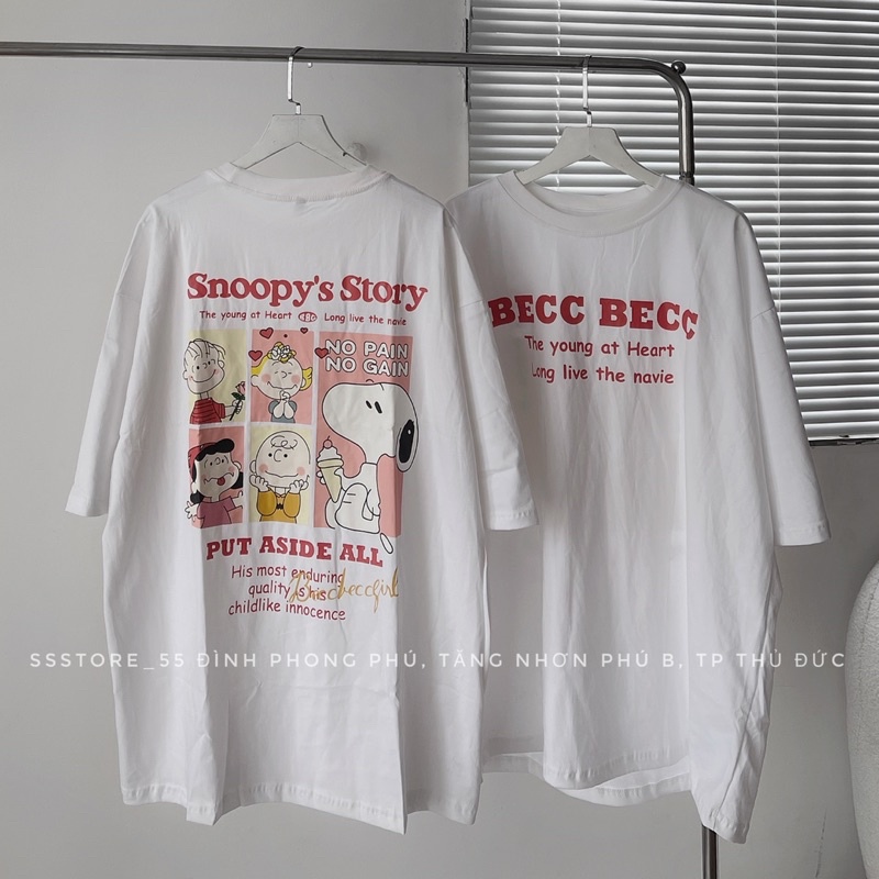 Áo thun cotton 100% SNOOPY’S màu trắng form rộng unisex nam nữ