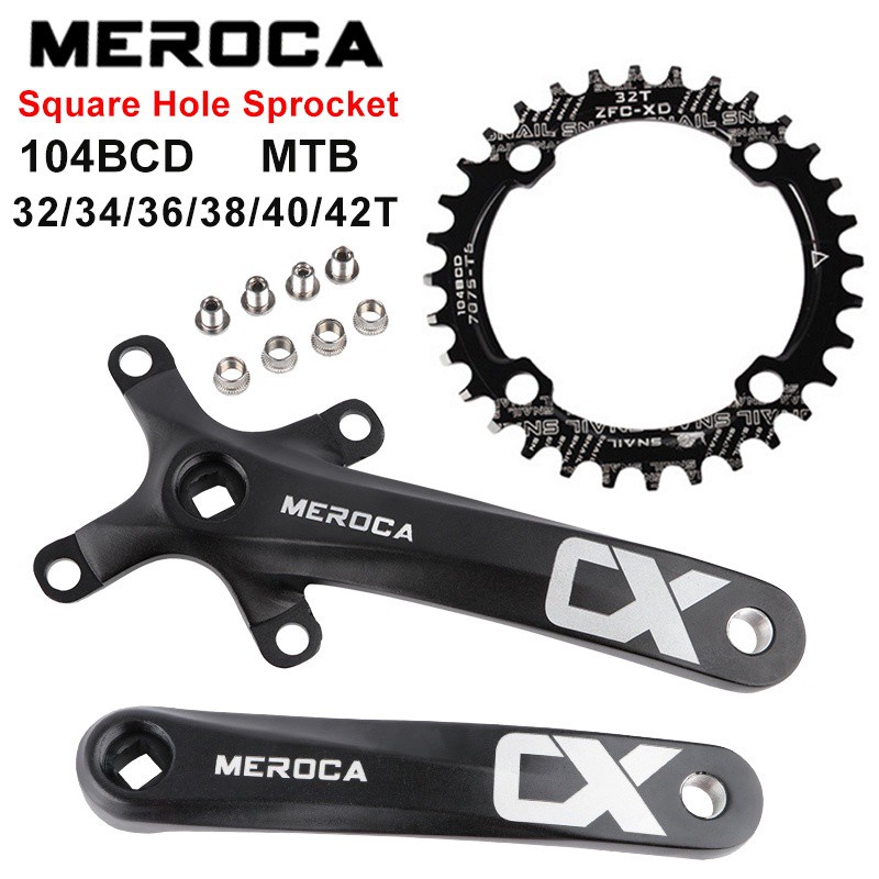 MEROCA Tay Quay Xe Đạp Leo Núi 170MM 32/34/36/38/40/42T Tay Quay 104BCD Bằng Hợp Kim Nhôm Tay Quay Xe Đạp Leo Núi Vuông