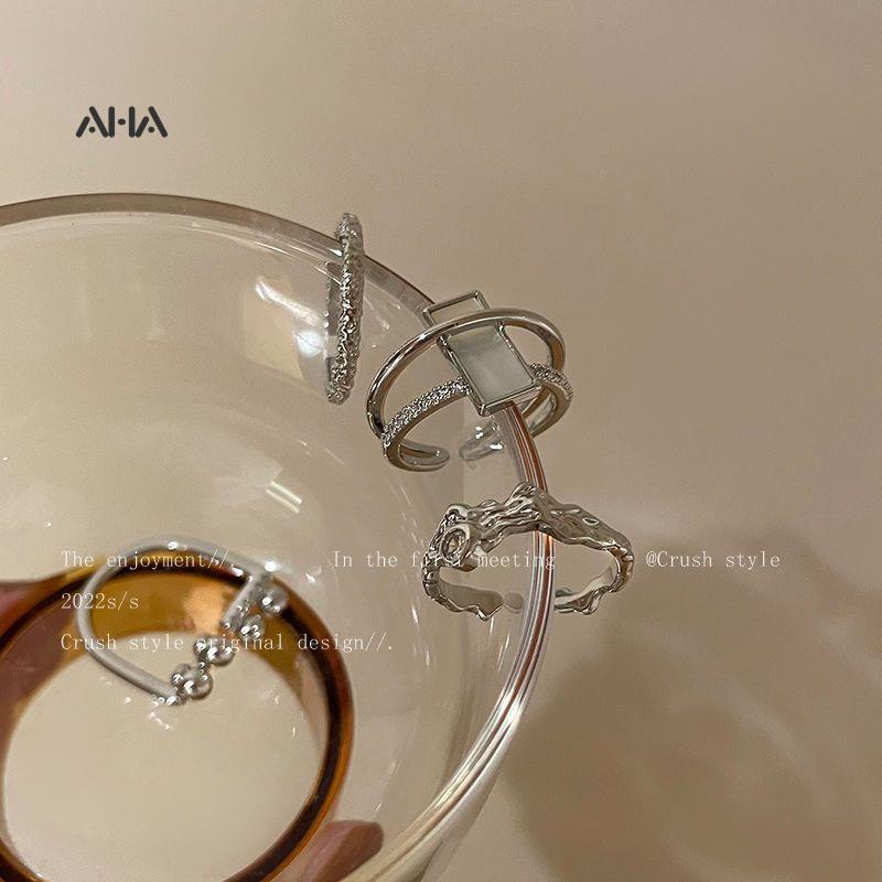 Nhẫn AHA official hai lớp đính đá zircon cao cấp thời trang dành cho nữ
