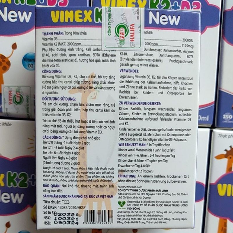 Vimex K2+D3 New bổ sung D3 Mk7 giúp hấp thu canxi tối đa - Cho con yêu giấc ngủ ngon (hàng chính hãng)