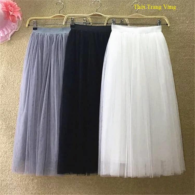 Chân Váy Xòe Lưng Cao Kiểu Lưới Hình Vuông