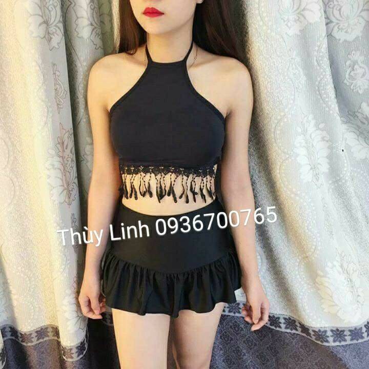 Set bikini áo yếm tua rua