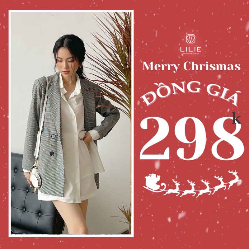 Blazer 4 cúc kẻ caro đen trắng siêu hot siêu chất