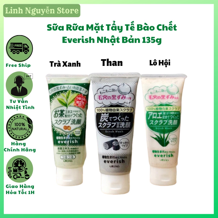 Sữa Rửa Mặt Everish Tẩy Tế Bào Chết Nhật Bản 135g
