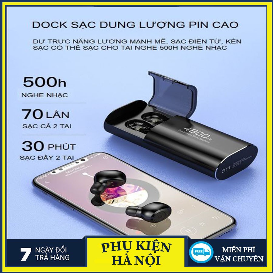 Tai Nghe + Sạc Dự Phòng #S11 -Bluetooth 5.0 Chống Nước IPX7 - Nghe nhạc lên 100h - Tự Động Kết Nối - Chống ồn CVC 8.0