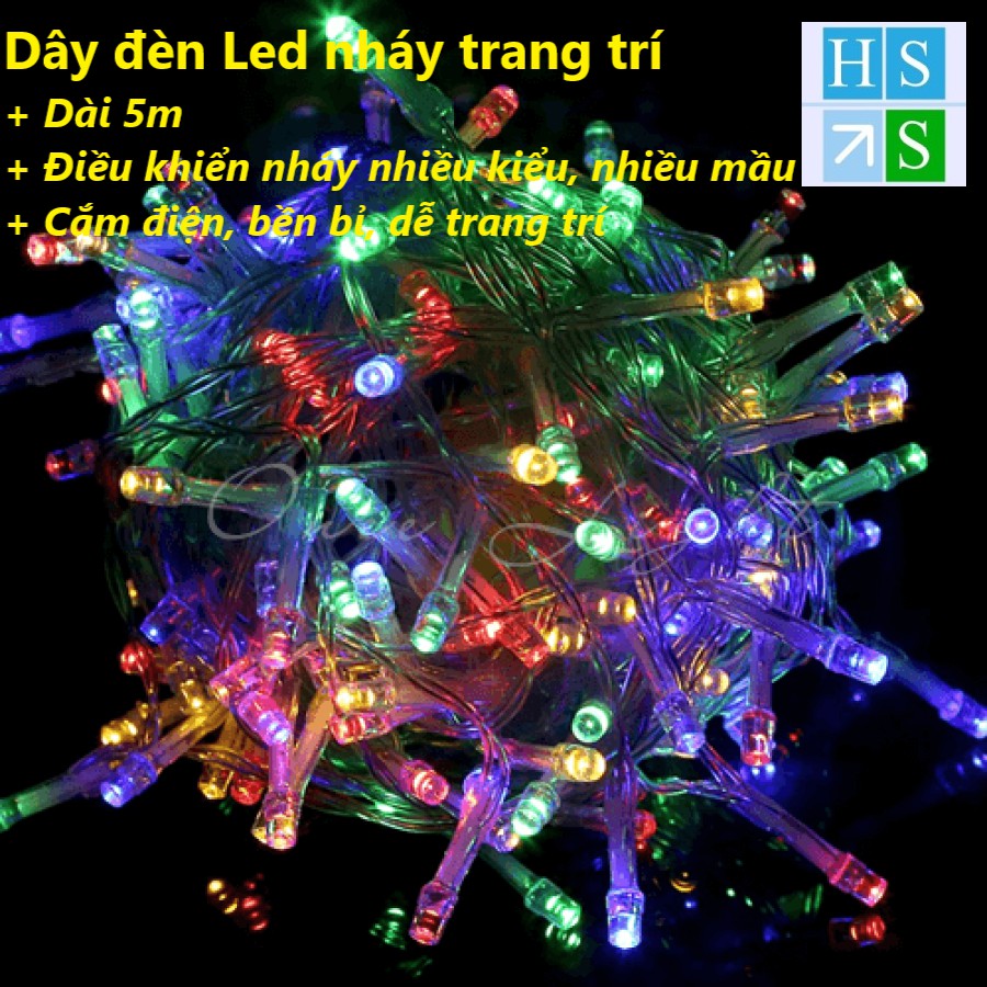 (Bán sỉ) Dây đèn LED trang trí dài 5m nháy nhiều kiểu nhiều mầu - Dây trong, bóng led nhỏ trang trí đẹp, không thô kệch