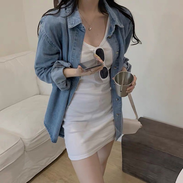 Áo Sơ Mi Denim Tay Dài Dáng Rộng Thời Trang Mùa Hè Thiết Kế Mới Phong Cách Hàn Quốc Cổ Điển Dành Cho Nữ