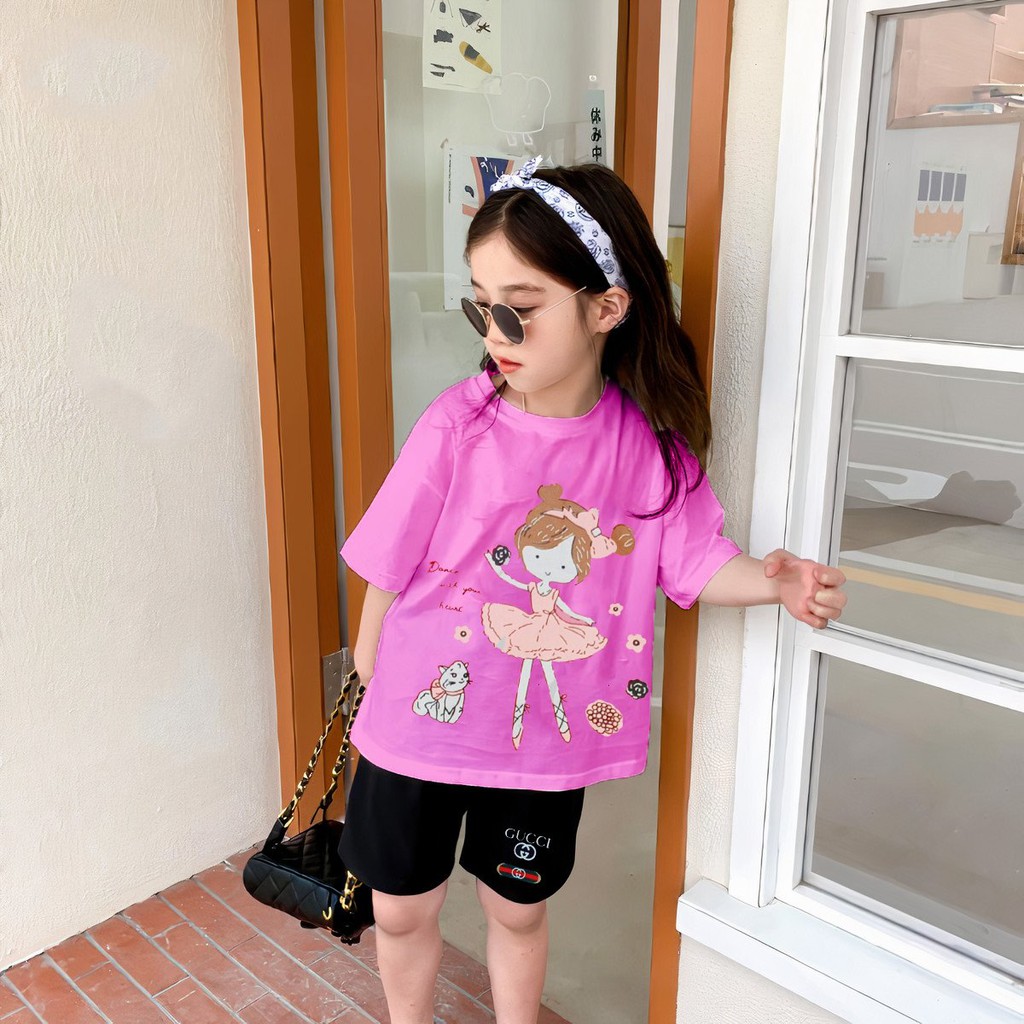 Bộ lửng cotton màu cho bé gái 9 đến 25kg - Bộ quần áo bé gái thun cotton chính phẩm đẹp xịn
