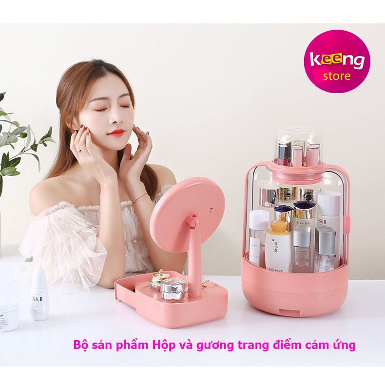 Tủ hộp để mỹ phẩm có gương, kèm đèn led cảm ứng phong cách hàn quốc 2020