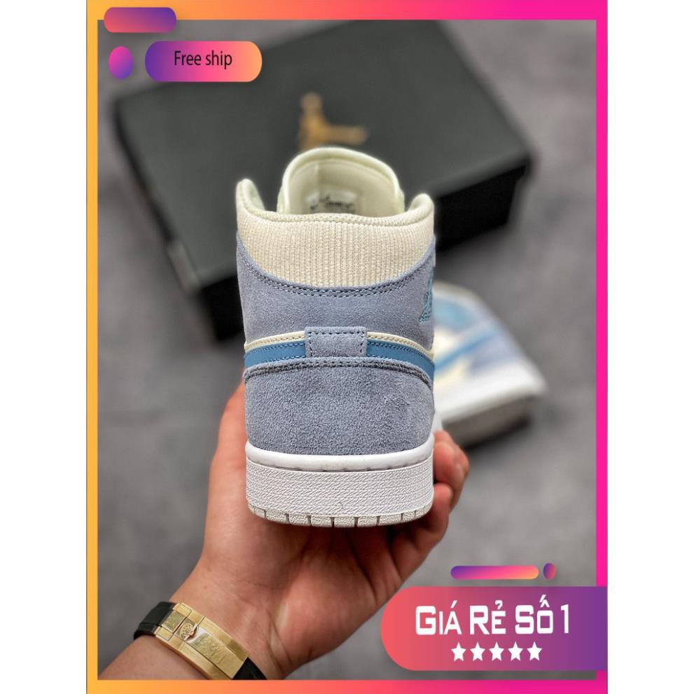 (FULL BOX + QUÀ TẶNG) Giày thể thao Air Jordan 1 Mid Mixed Textures Blue cổ cao siêu đẹp cho nam và nữ | BigBuy360 - bigbuy360.vn