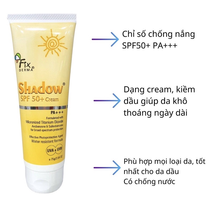 Kem Chống Nắng Cho Da Mặt Và Toàn Thân Giữ Ẩm Fixderma Shadow SPF 50+ 75g [Nhập Khẩu Chính Hãng]