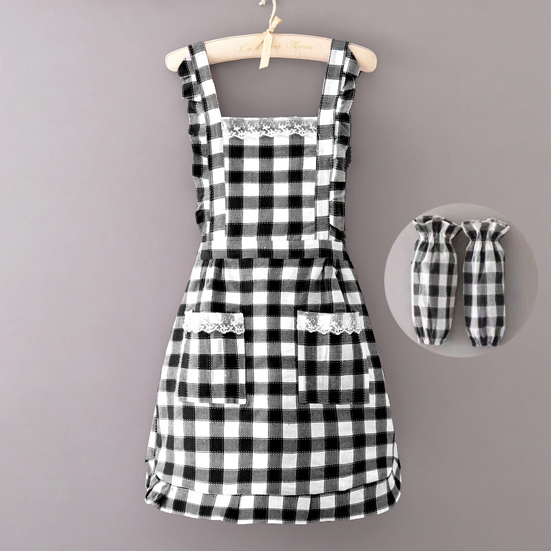 Tạp Dề cotton Tay Dài Cổ Búp Bê Dễ Thương Phong Cách Hàn Quốc