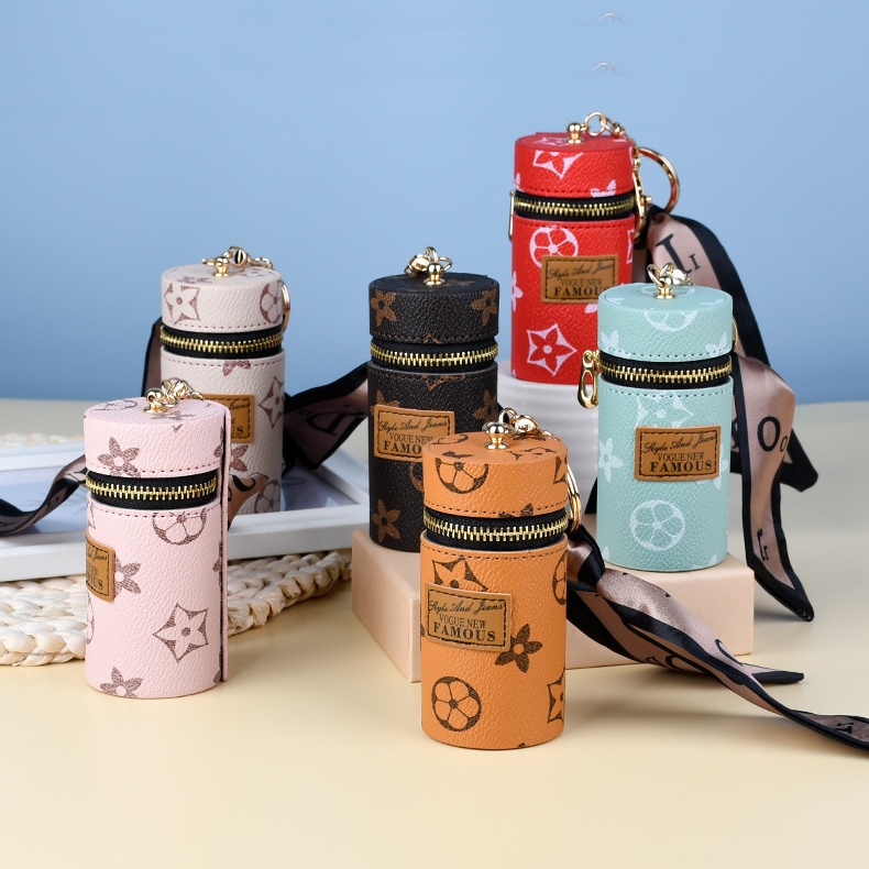 Túi đựng son môi, móc khóa mini kèm khăn lụa phong cách retro sang trọng