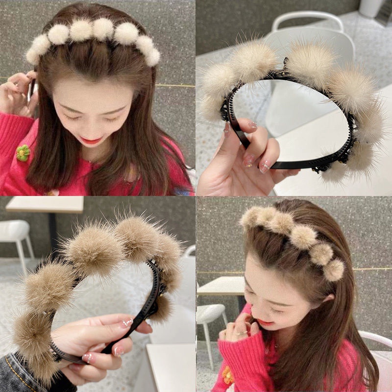 Băng Đô Cài Tóc Đính Bóng Lông Thời Trang Hàn Quốc Cho Nữ