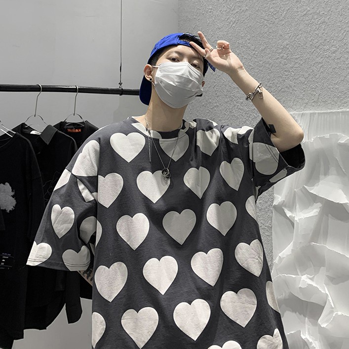 Áo Thun Nam Tay Ngắn In Hình Trái Tim Trẻ Trung