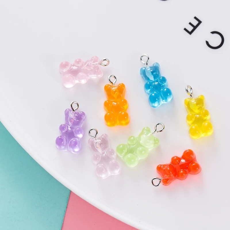Bộ 50 Gấu Gummy Bằng Nhựa Resin Màu Kẹo Trong Suốt Trang Trí Khuyên Tai/ Vòng Tay/ Vòng Cổ DIY