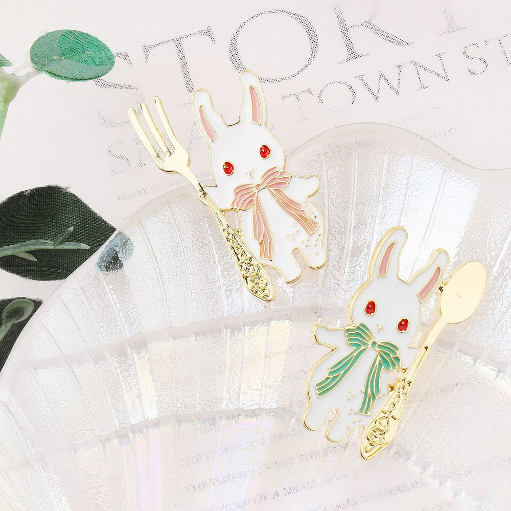 FORBETTER Kawaii Bunny Badge Enamel Fashion Jewelry Rabbit Brooch Pin Fork Spoon Magic Foodie Pastel Bag Decoration Cartoon Collar Accessories/Multicolor