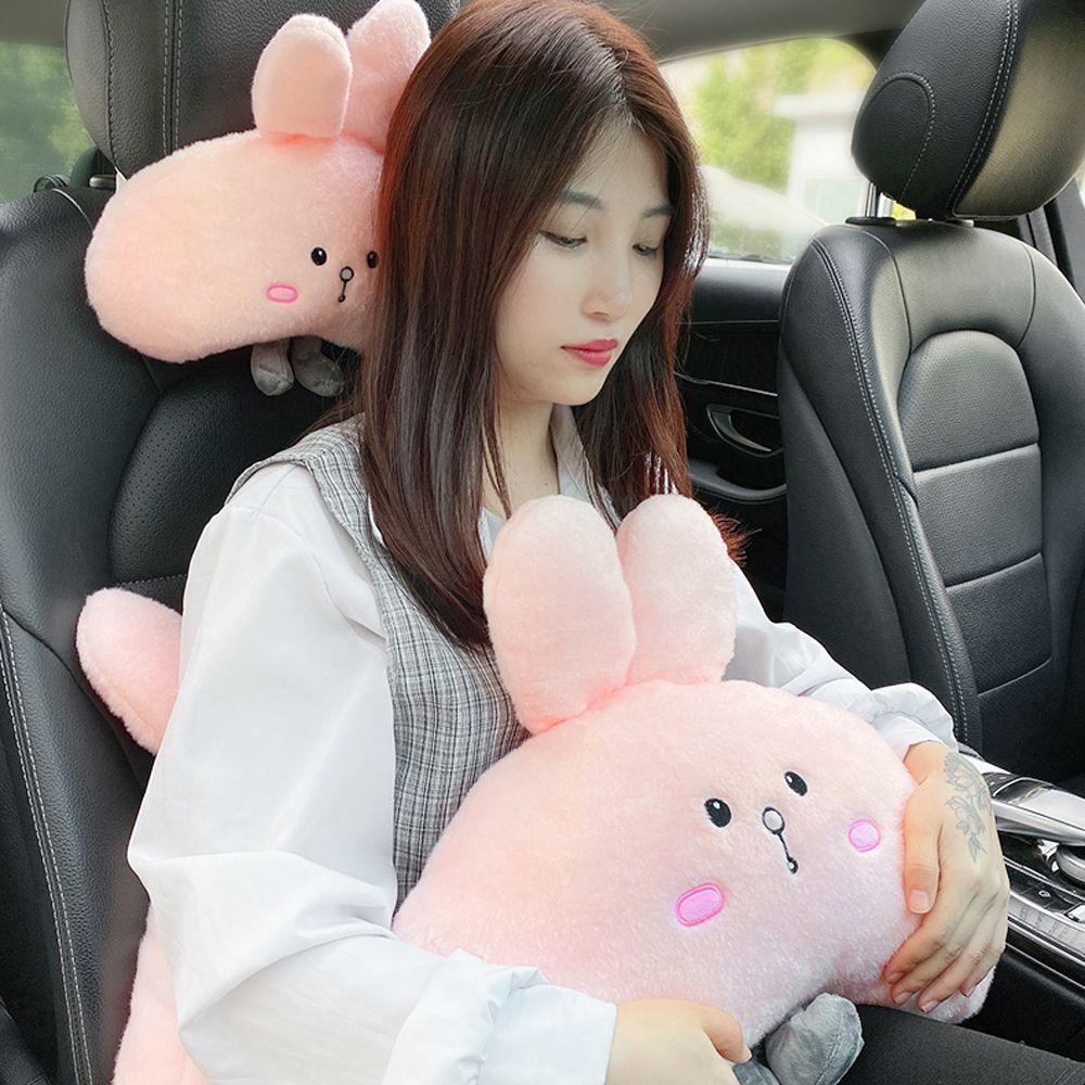 Gối Kê Cổ Nhồi Bông Hình Thỏ Dễ Thương Dùng Trang Trí Ghế Ngồi Xe Hơi