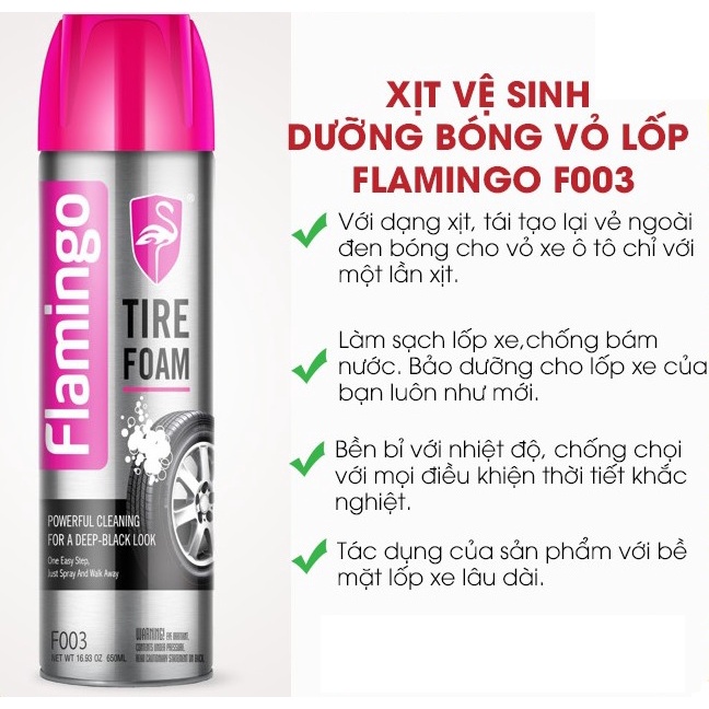 Xịt bọt vệ sinh dưỡng vỏ lốp ô tô, xe máy chính hãng Flamingo F003 500ml