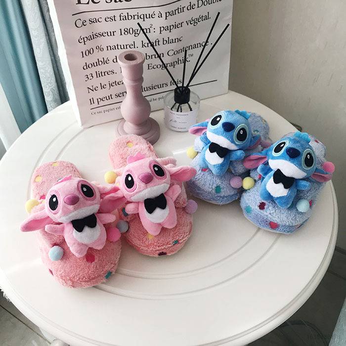 Dép bông vải lông đính chú Stitch nhồi bông đáng yêu dành cho mang trong nhà