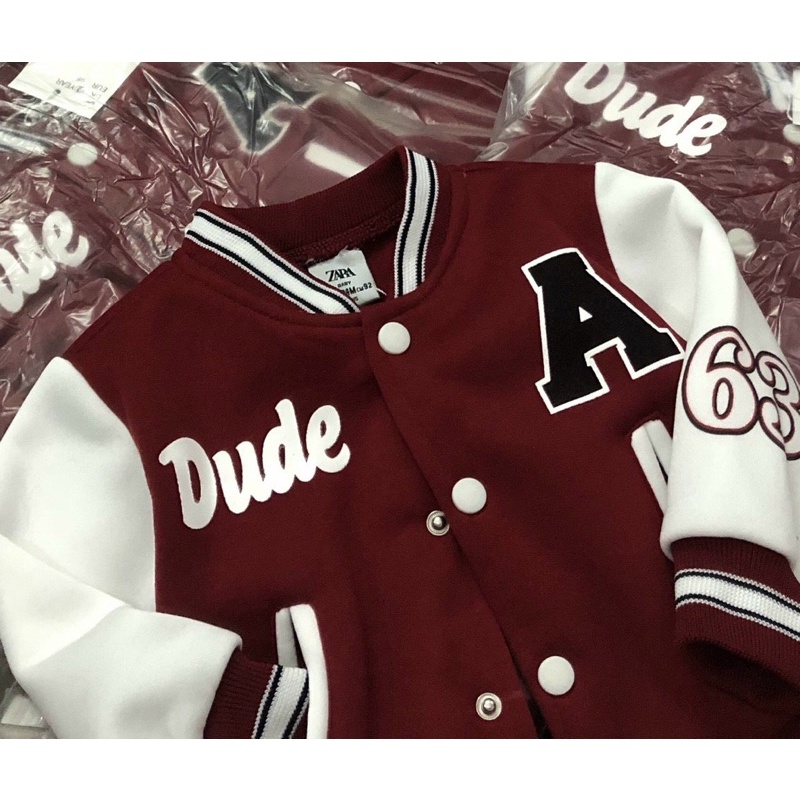 Áo khoác bomber bóng chày đỏ bé trai