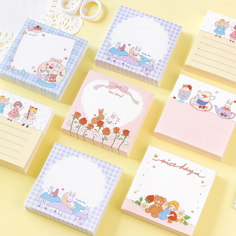 Set 100 tờ giấy note tone pastel cô gái dễ thương