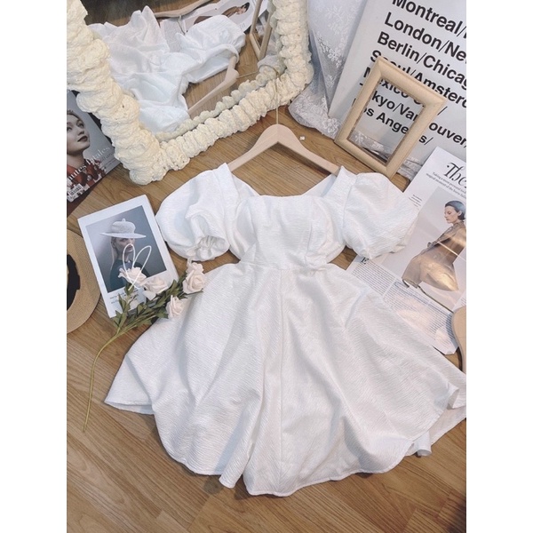 ĐẦM GẤM BBD XƯỢC VẢI TAY BỒNG NƠ LƯNG