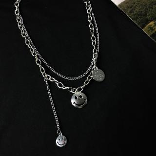 Trendy Round Smiley Face Chain Link Necklace