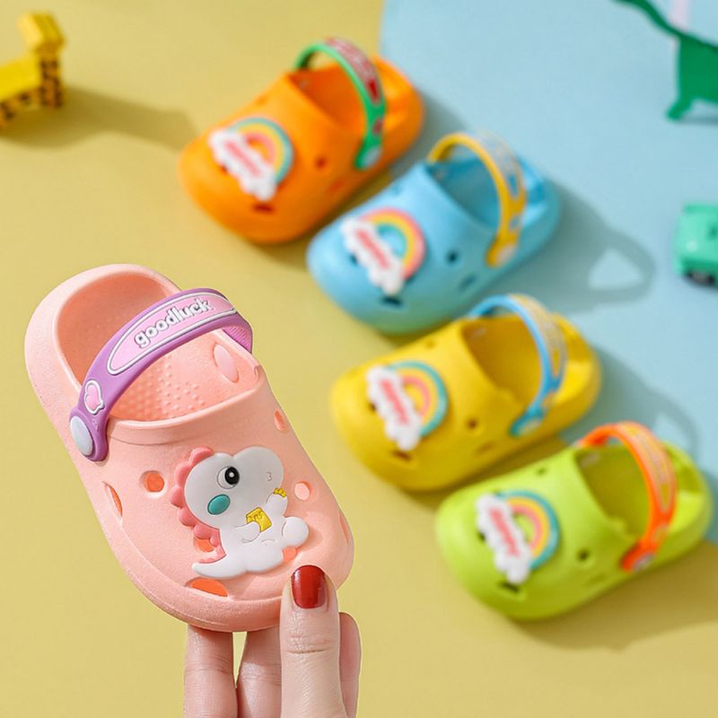 Dép Sandal Đế Mềm Chống Trượt Họa Tiết Khủng Long Cầu Vồng Dễ Thương Cho Bé