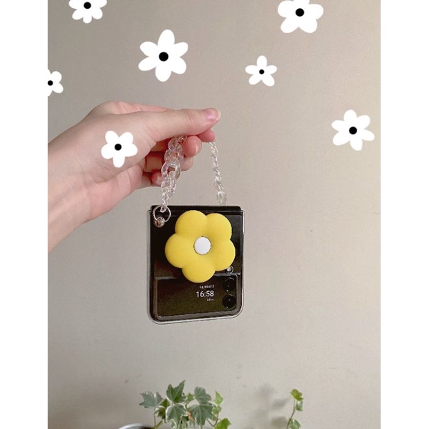 [HOTDEAL] Ốp điện thoại Samsung Z Flip3 / ZFlip3 / Z Flip4/ ZFlip4 trong suốt hoa vàng có dây xách (loại dây ngắn)