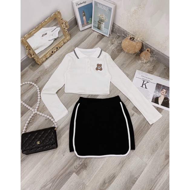 SÉT CROP GẤU THÊU CỔ PHỐI CHÚ GẤU | BigBuy360 - bigbuy360.vn