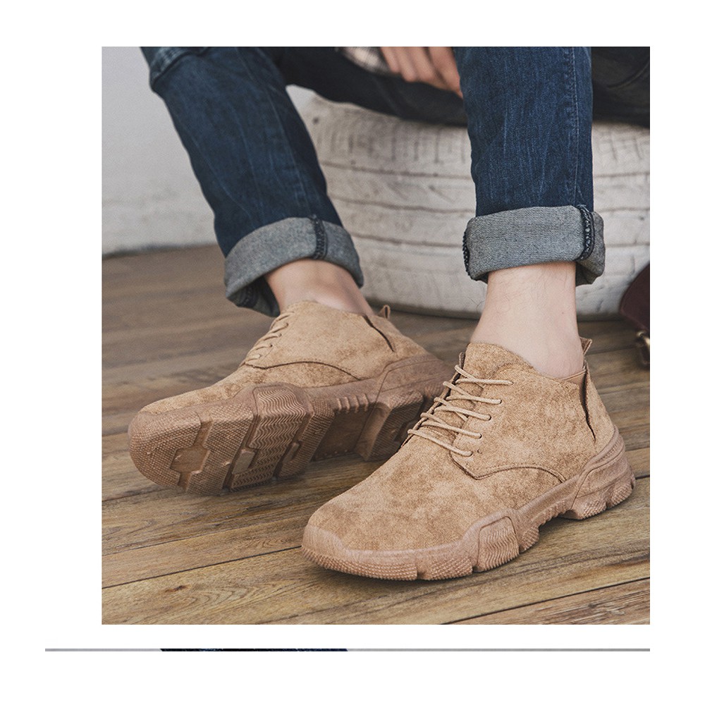Giày boot nam cao cổ chất da lộn chuẩn xịn tăng chiều cao, giày nam da lộn buộc dây Hàn Quốc | BigBuy360 - bigbuy360.vn