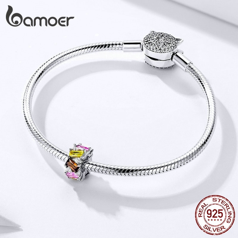 Hạt trang sức Bamoer bằng bạc 925 đính đá nhiều màu dùng làm trang sức vòng tay