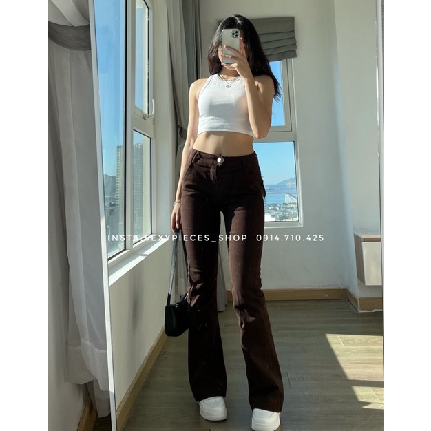 ✅Ảnh thật 100%-Quần loe nâu đất-Tanktop khoét nách