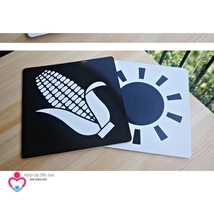 BÁN GIÁ GỐC Thẻ kích thích thị giác đen trắng cho trẻ sơ sinh bìa cứng LOẠI SIÊU TO 21x21cm